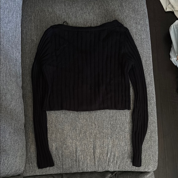 Black Ribbed Button-Up Sweater - Picture 2 of 3